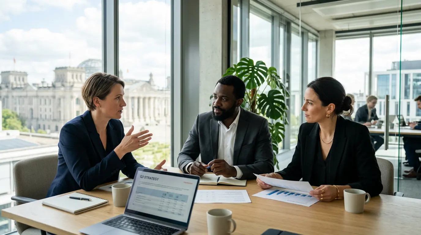 Professionelles Team-Meeting in einem modernen Berliner Büro – Karrierewerk.
